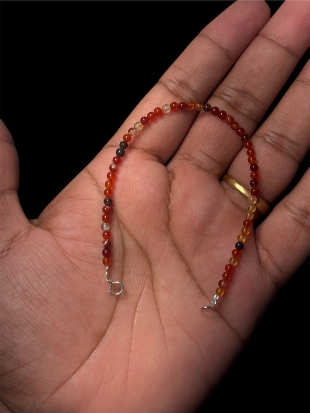 Genuine Carnelian Bracelet 925 Sterling Silver 7” Handmade Beaded